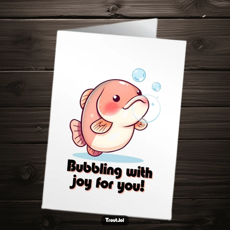 Funny Free Printable Congratulations Card: A trout playfully blowing a water bubble, signifying success.