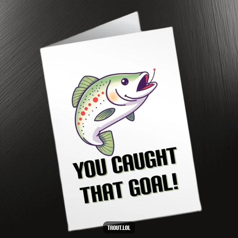 Funny Free Printable Congratulations Card: A trout enthusiastically chasing a tiny minnow, symbolizing the pursuit of goals.
