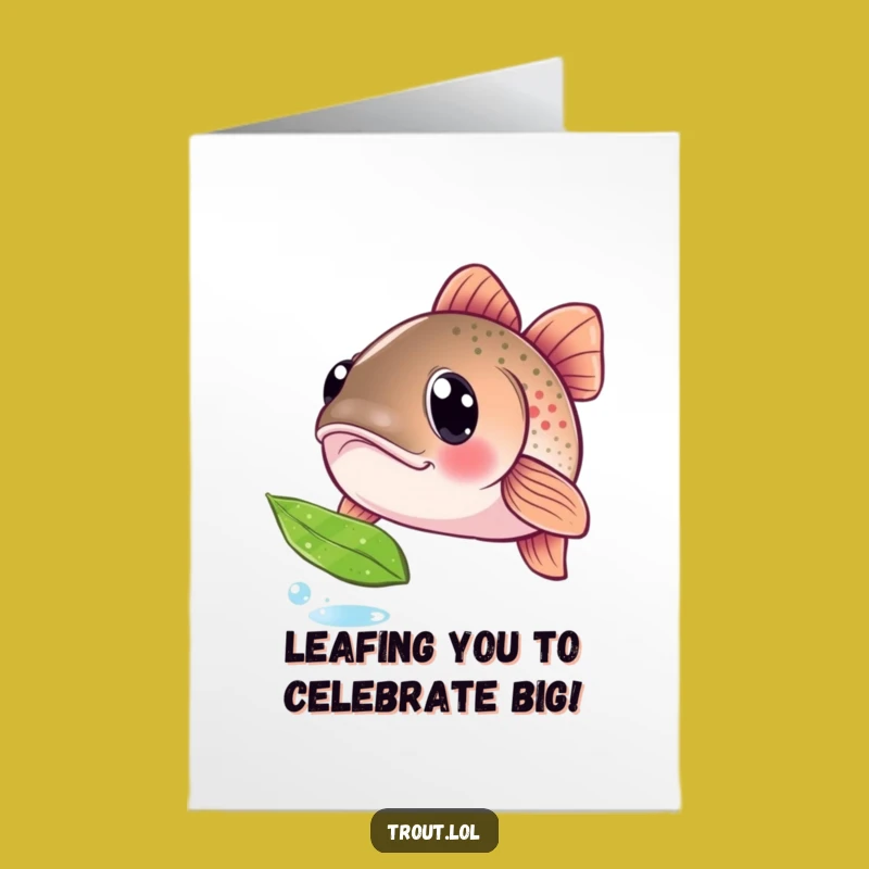 Free Printable Funny Trout Congratulations Card: Success Fish Leaf Design Downloadable