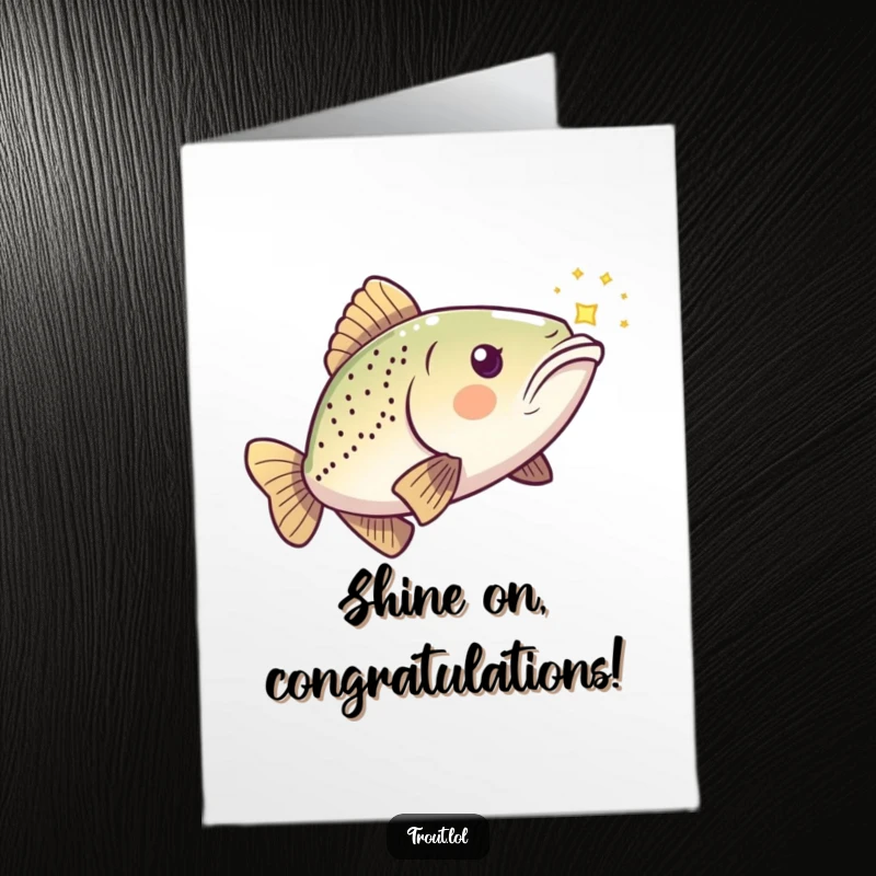 Funny Free Printable Congrats Card: a playful kawaii trout gleefully chases a bright speck of light.