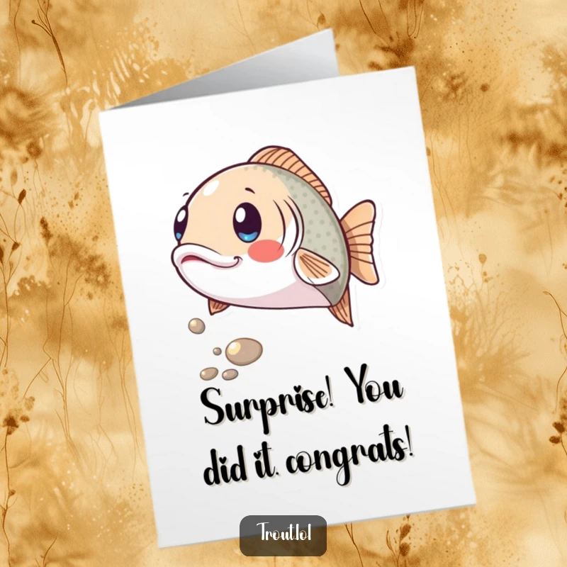 Funny Free Printable Congratulations Card: A trout looks surprised as a shiny pebble rolls past, adding humor to a celebration.