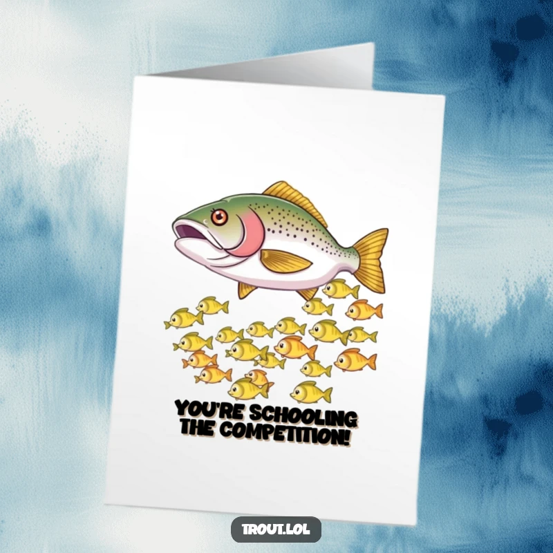 Funny Free Printable Congratulations Card: A trout playfully nudges a school of fish, making them dart.