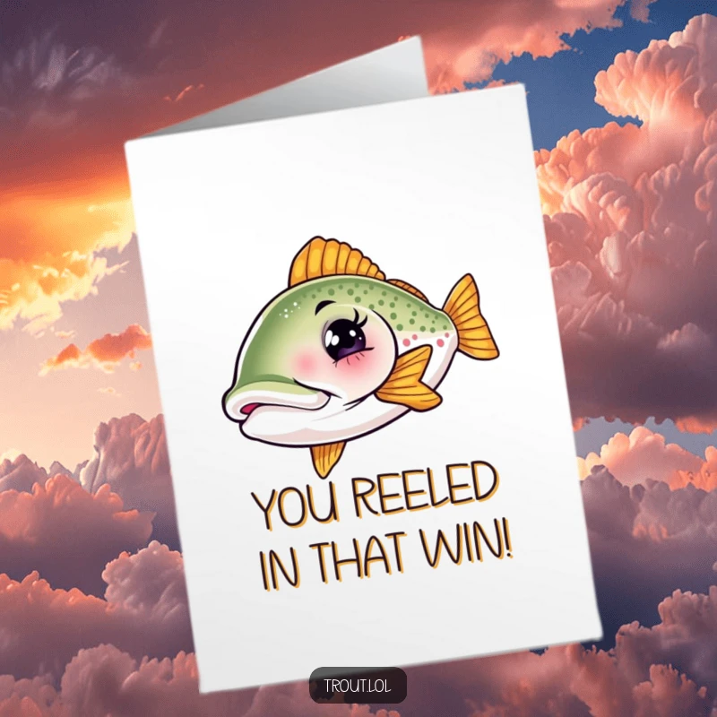 Funny Free Printable Congratulations Card: A winking trout signaling success with a sly, knowing expression, celebrating achievements.