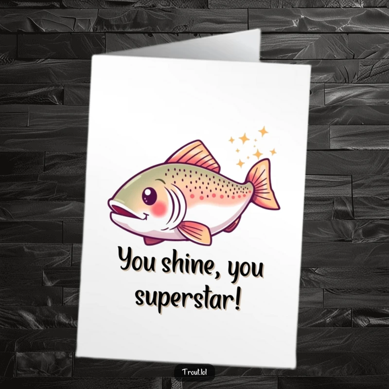 Funny Free Printable Congratulations Card: A trout swirls happily, leaving a trail of sparkles to celebrate your success.