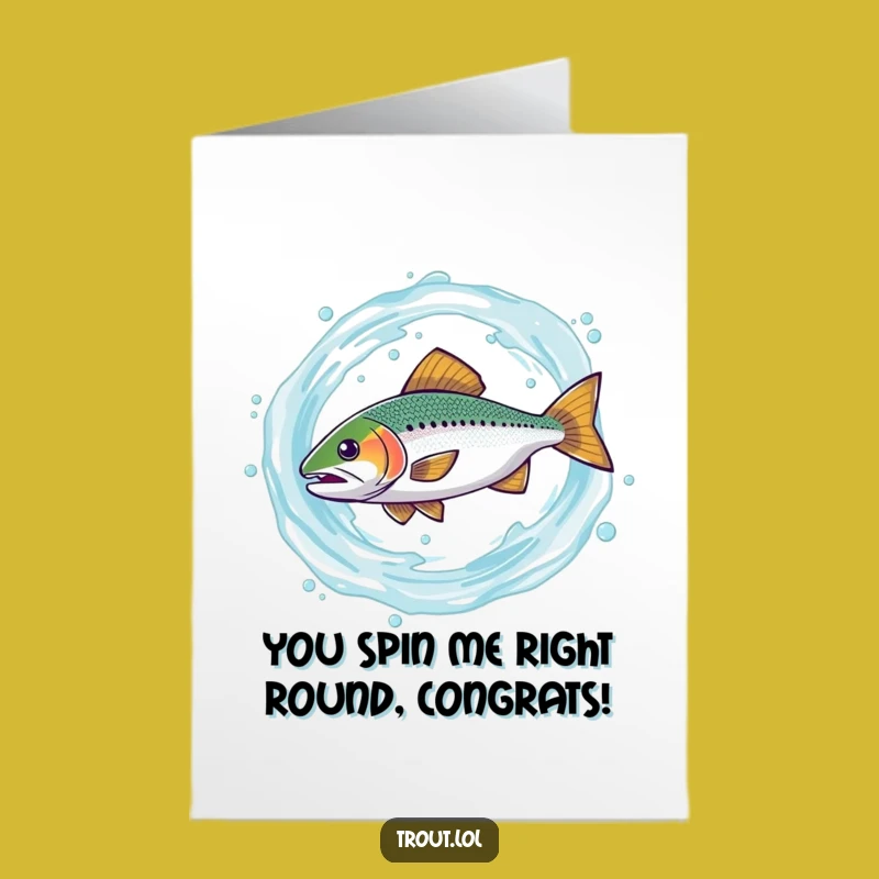 Free Printable Funny Trout Congratulations Card: Success Fish Swirl Design Downloadable