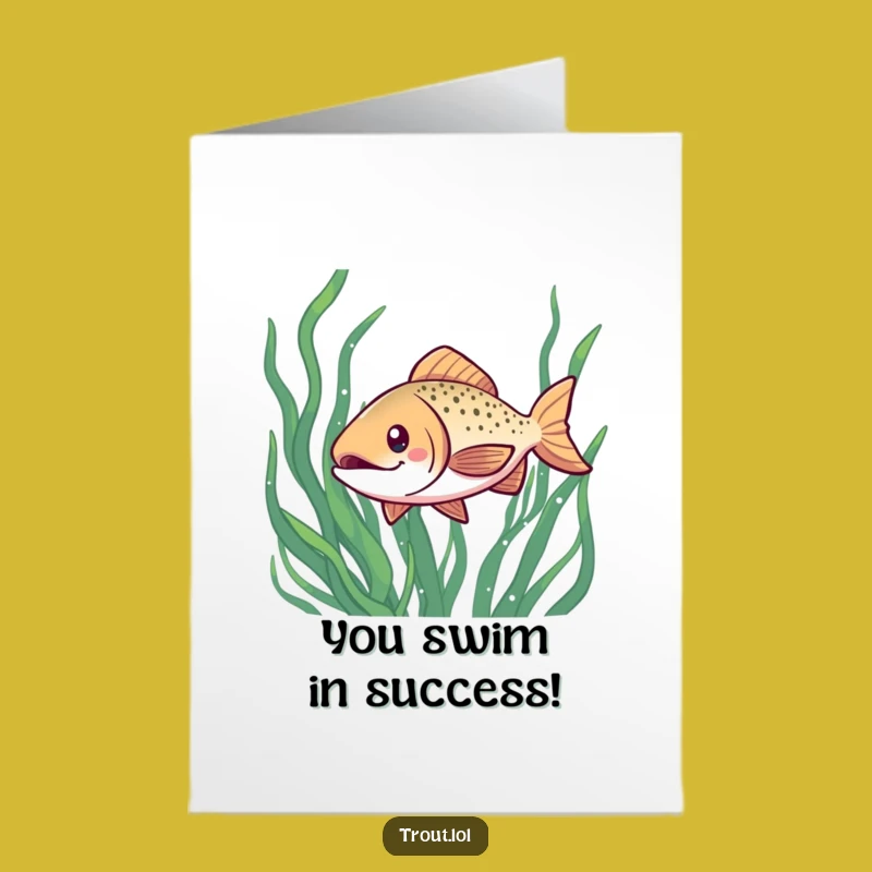 Free Printable Congrats Card: Grinning Kawaii Trout Celebrates Your Big Win