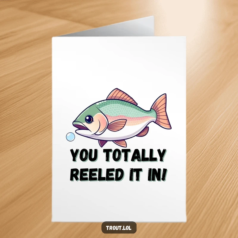 Funny Free Printable Congrats Card: A sparkly trout playfully chasing a small bubble, great for congratulations.