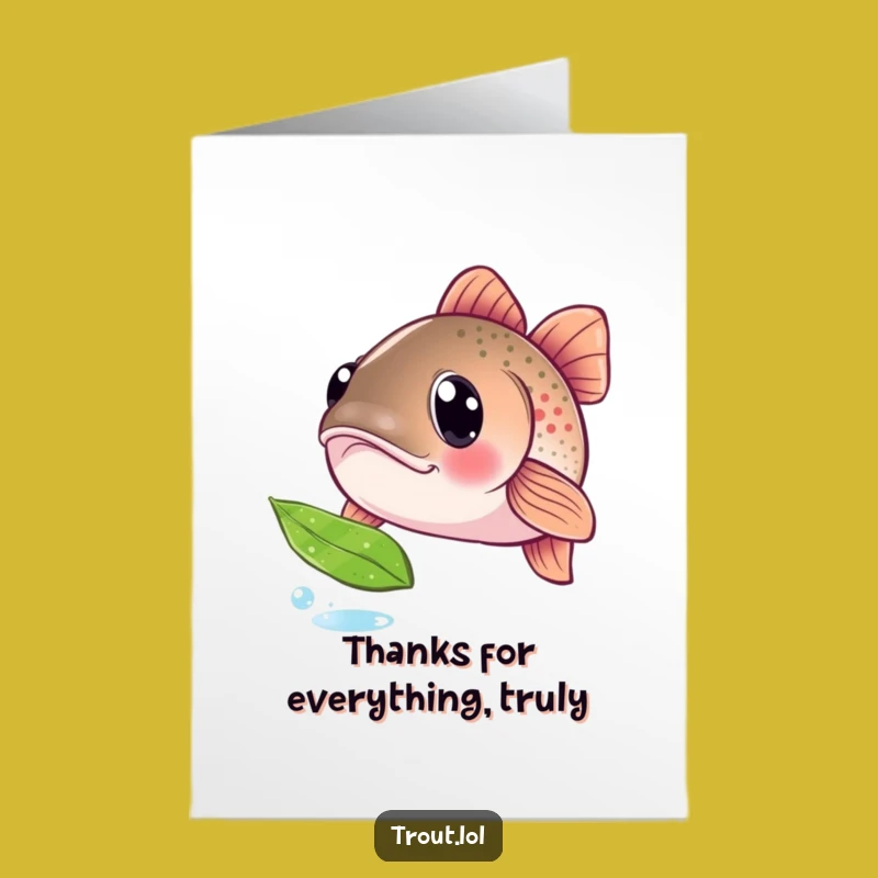 Free Printable Funny Trout Thank You Card: Grateful Fish Leaf Design Downloadable