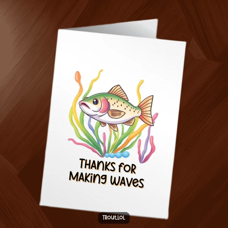 Funny Free Printable Thank You Card: A trout makes a quick dart through colorful seaweed, sending thanks.