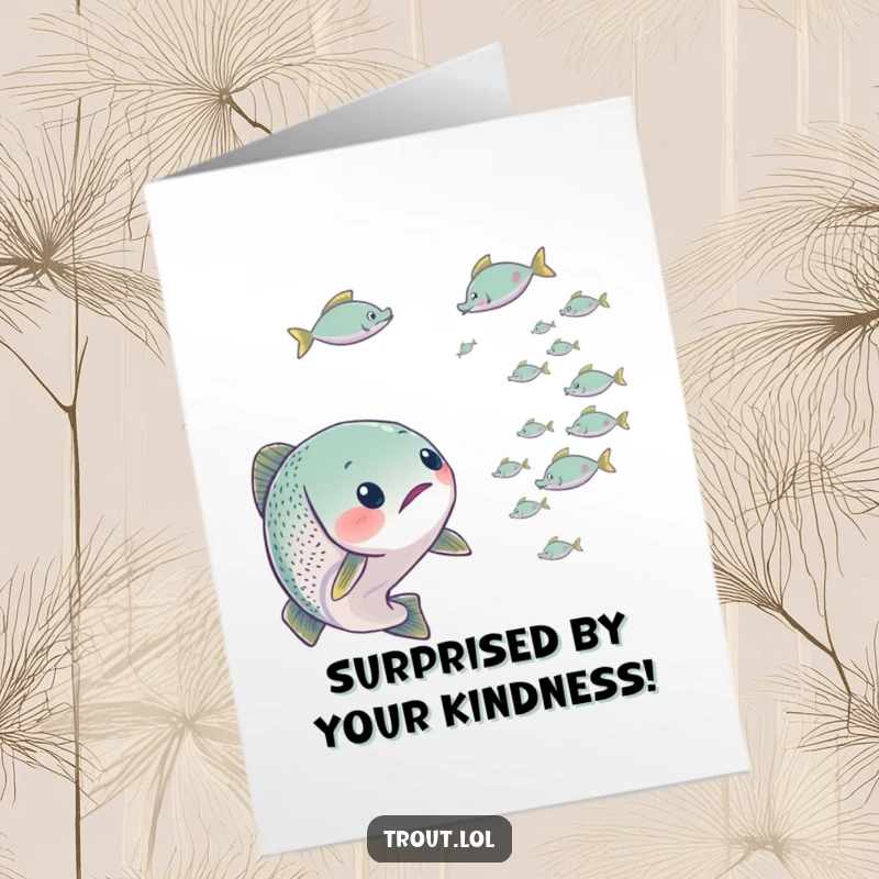 Funny Free Printable Thank You Card: A trout looks surprised by tiny fish, expressing thanks in a funny way.