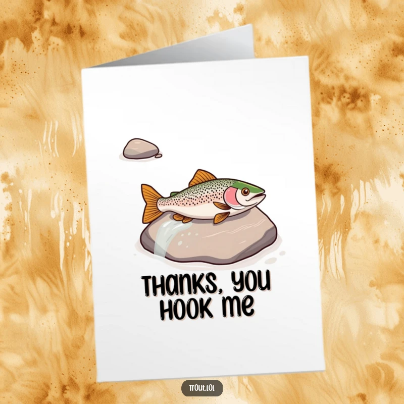 Funny Free Printable Thank You Card: A trout playfully slides down a smooth river rock, a slick and fun way to say thank you.