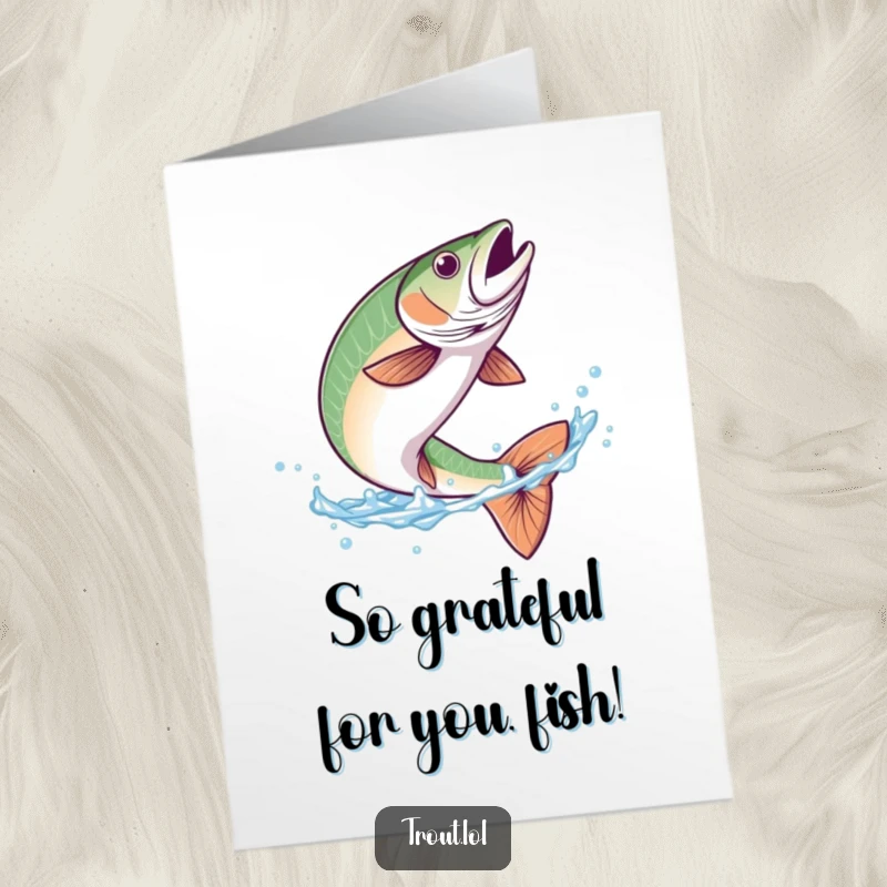 Funny Free Printable Thank You Card: A trout executes a graceful flip in blue water, expressing thanks with style.