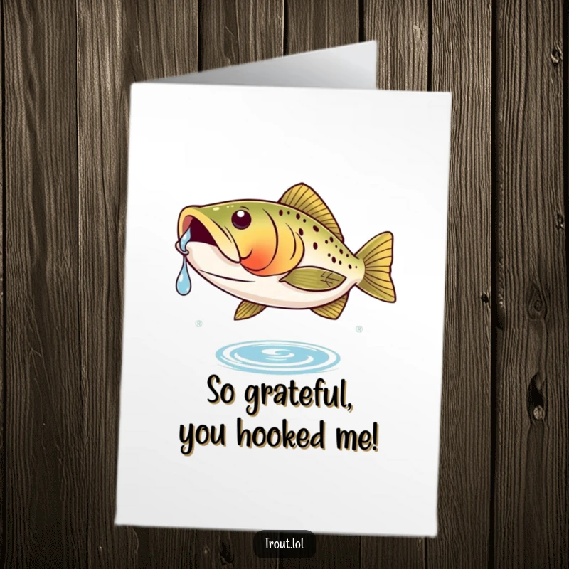 Funny Free Printable Thank You Card: A happy trout smiles as it catches a single water droplet on its nose.