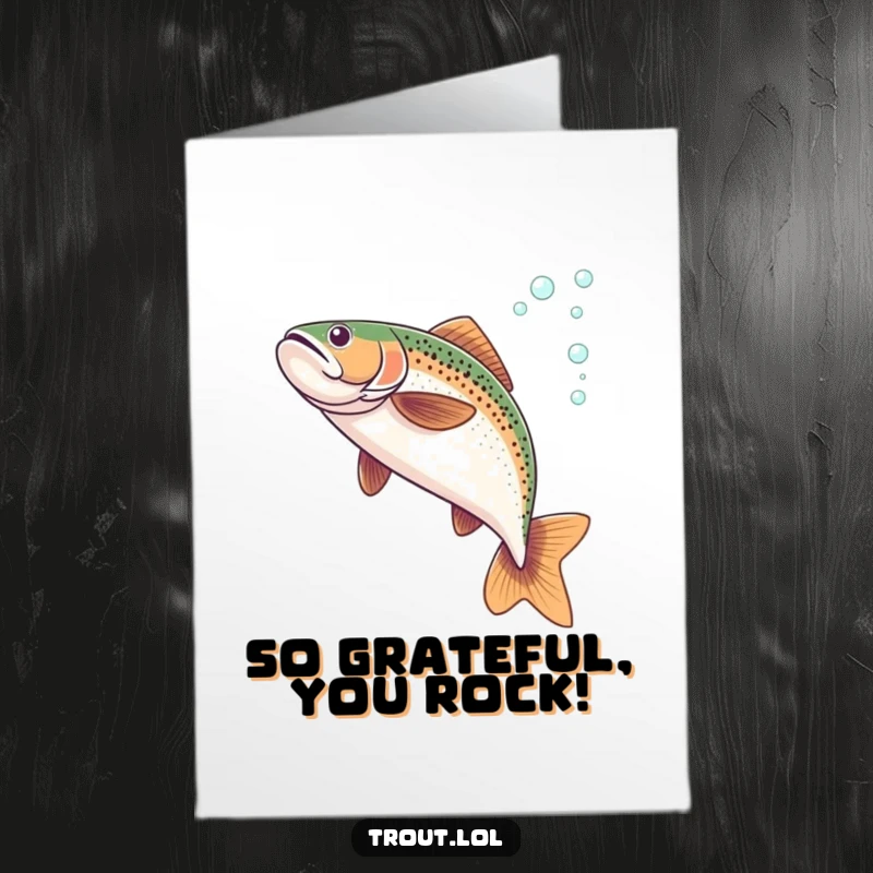 Funny Free Printable Thank You Card featuring a trout in a stylish underwater flip, leaving a bubbly path of thanks.