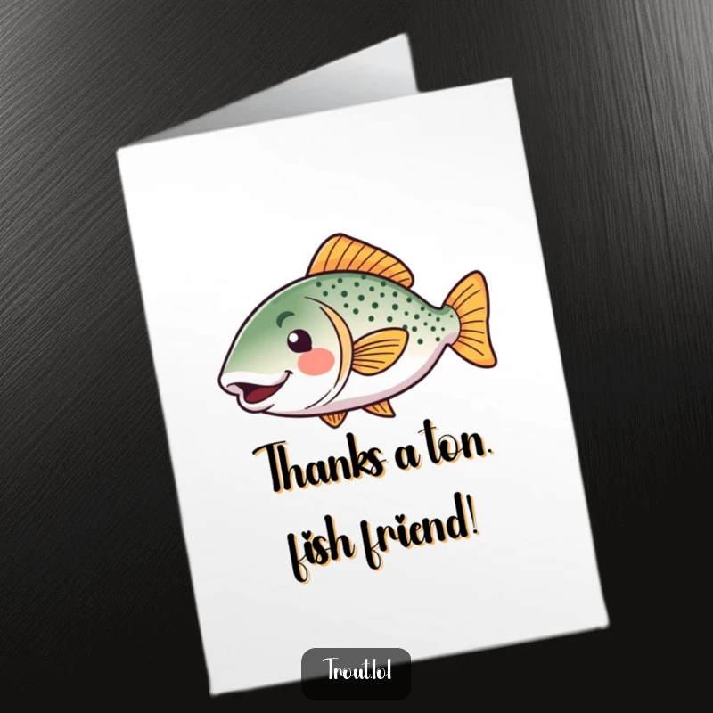 Funny Free Printable Thank You Card: Kawaii trout doing a happy tail wiggle to express deep gratitude.