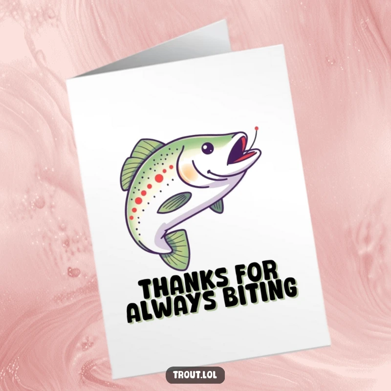 Funny Free Printable Thank You Card: A trout excitedly chasing a small, shiny minnow, representing a thankful pursuit.