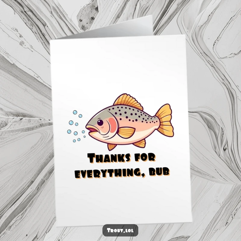 Funny Free Printable Thank You Card: A cheerful trout releases a cascade of tiny bubbles, conveying heartfelt thanks.