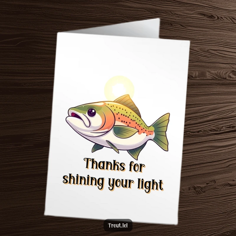 Funny Free Printable Thank You Card illustrating a determined trout swimming towards a guiding light, representing thanks for direction and support.