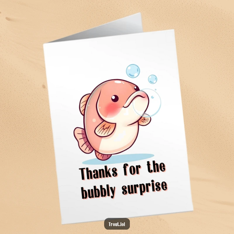 Funny Free Printable Thank You Card: A trout playfully blowing a water bubble, a cute thank you.