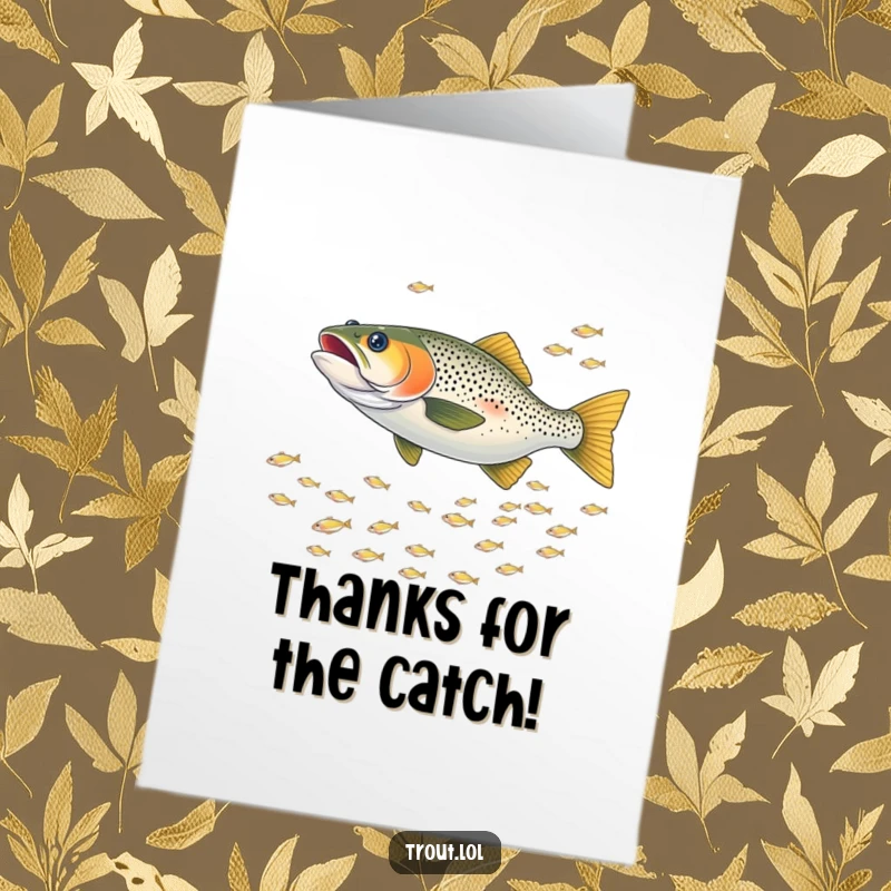 Funny Free Printable Thank You Card showing a trout playfully chasing a shimmering school of tiny fish, a lively way to say thanks.