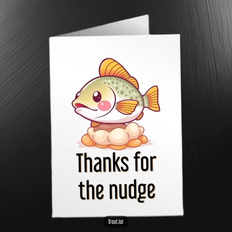 Funny Free Printable Thank You Card: A happy trout playfully nudges a friendly seashell underwater, conveying thanks.