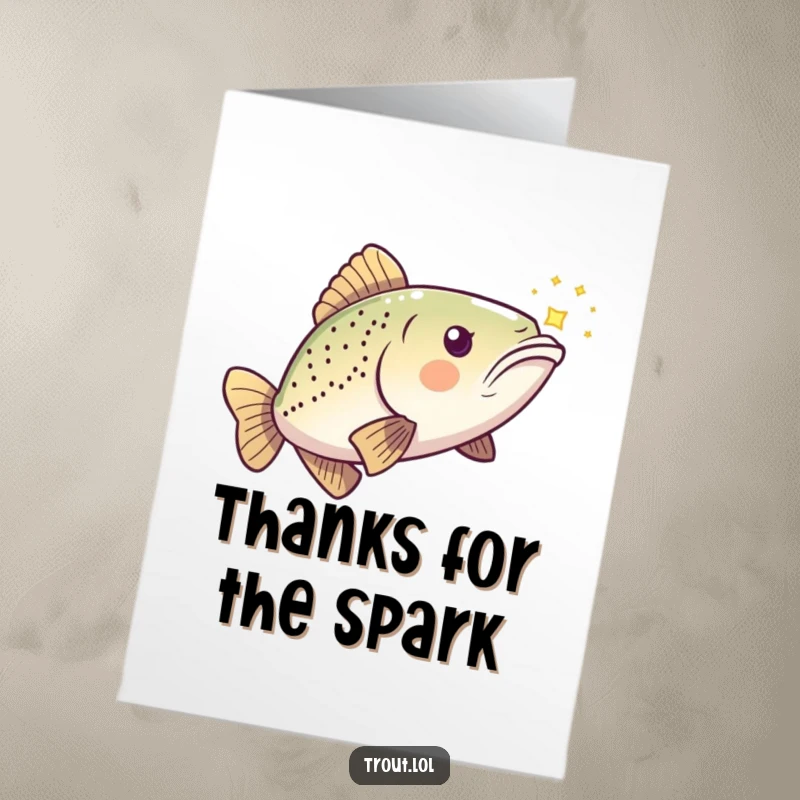 Funny Free Printable Thank You Card: a kawaii trout playfully pursues a tiny, shimmering light.