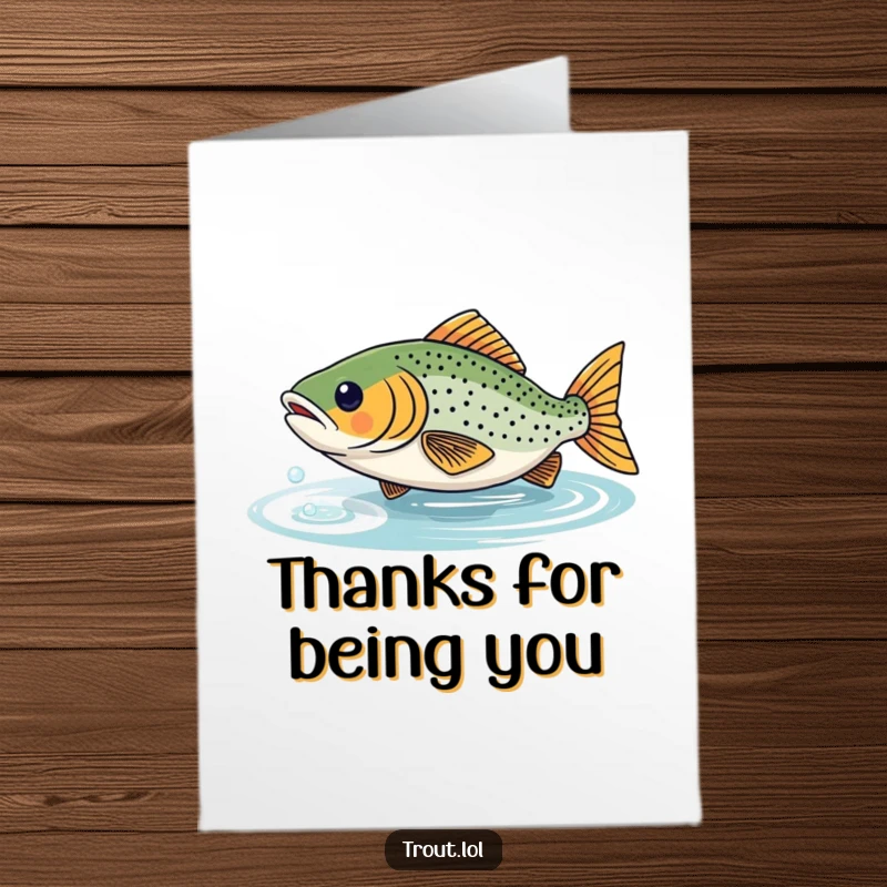 Funny Free Printable Thank You Card: A trout playfully dashes after a shimmering reflection, showing a fun take on gratitude.