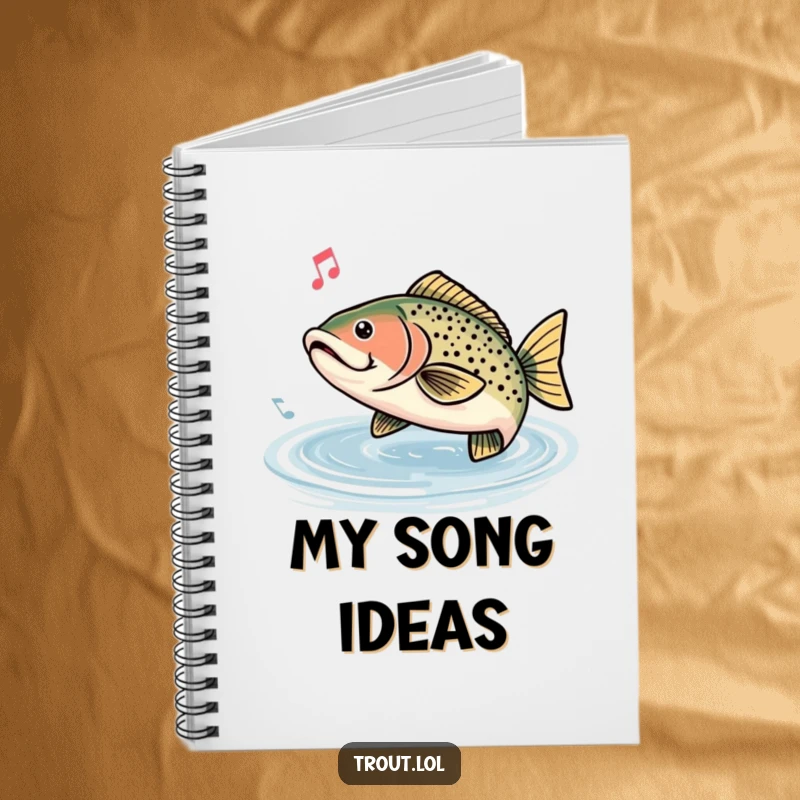 Funny notebook featuring a trout humming a happy tune, with musical notes floating around, perfect for writing and planning.