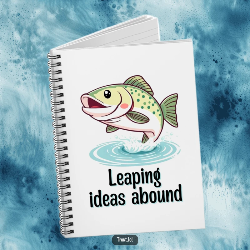 Funny Kawaii Trout Notebook: A happy trout with a big smile leaps from the water, perfect for jotting notes with aquatic charm.