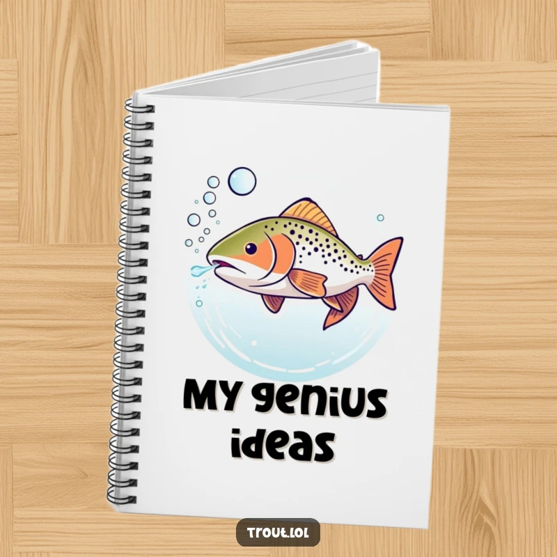 Funny notebook cover with a trout underwater blowing a stream of bubbly rings, ideal for journaling, sketching, and notes.