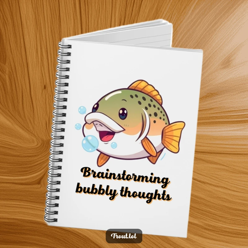 Funny notebook with a trout making a comical face and blowing bubbles, perfect for jotting down thoughts with a splash of aquatic humor.