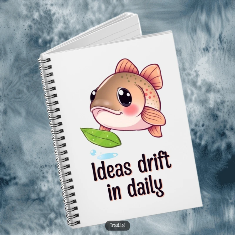Funny notebook cover with a trout's large, curious eyes focused on a floating leaf, an amusing design for capturing ideas and daily thoughts.