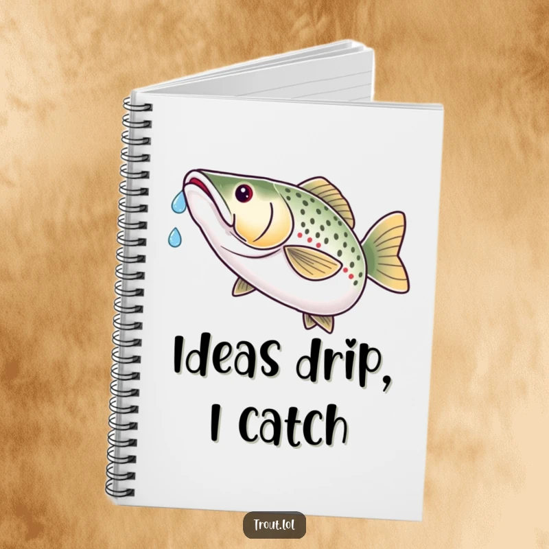 Funny notebook cover art of a trout catching a water droplet on its nose with a look of profound satisfaction.