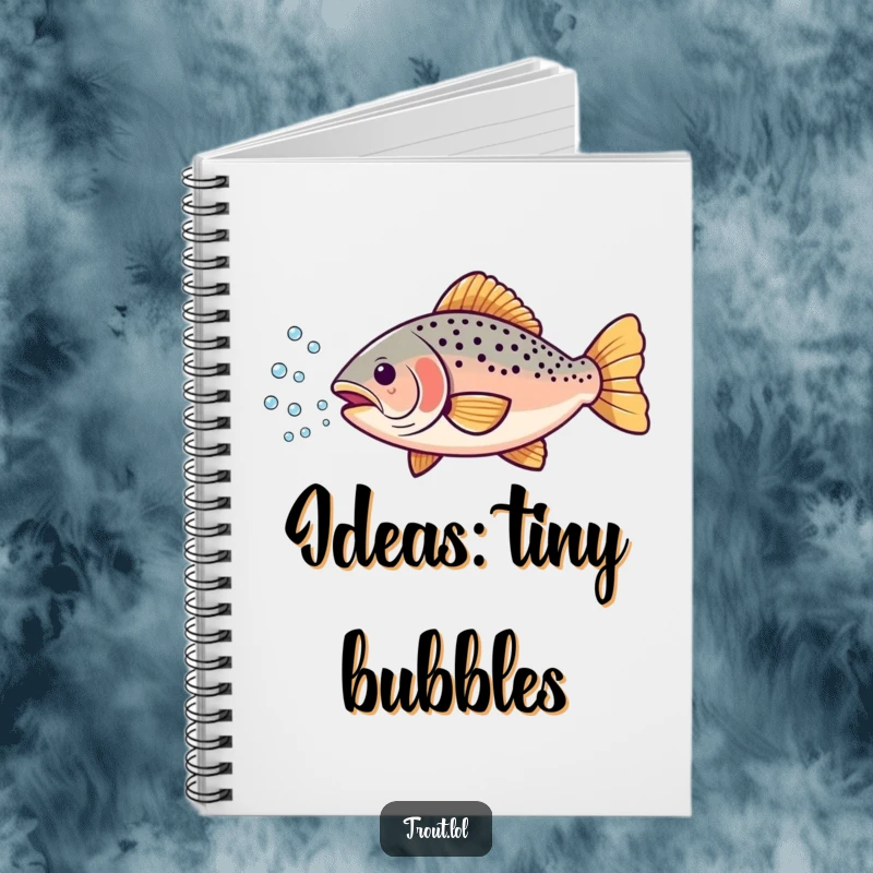 Funny notebook with a cute trout blowing bubbles, designed for jotting down notes with a humorous aquatic theme.