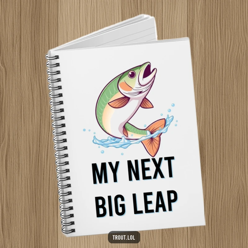Funny notebook cover featuring a trout doing a graceful flip in clear blue water, inspiring creativity and aquatic fun.