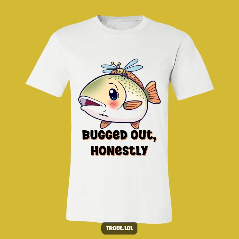 Funny Surprised Trout T-Shirt: Shocked Fish & Dragonfly Tee, Gift