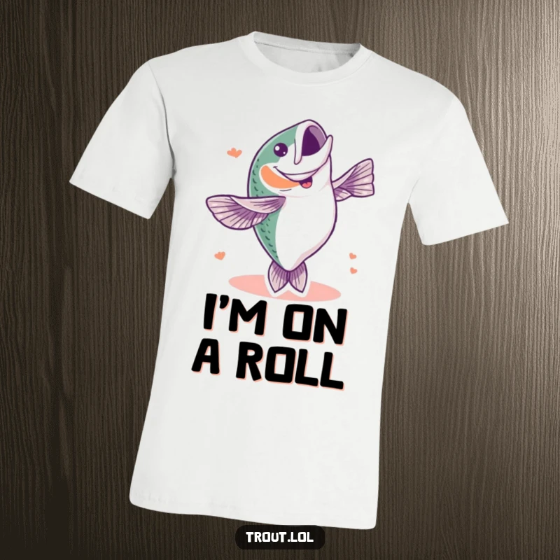 Funny t-shirt showcasing a jubilant trout mid-air, performing an impressive full-body flip in a celebratory splash, ideal for fishing fans.