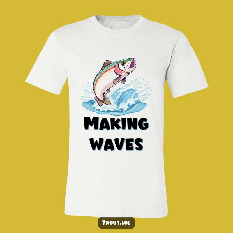 Funny Trout Leap T-Shirt: Joyful Fish Jumping into Sparkling Wave - Hilarious Gift