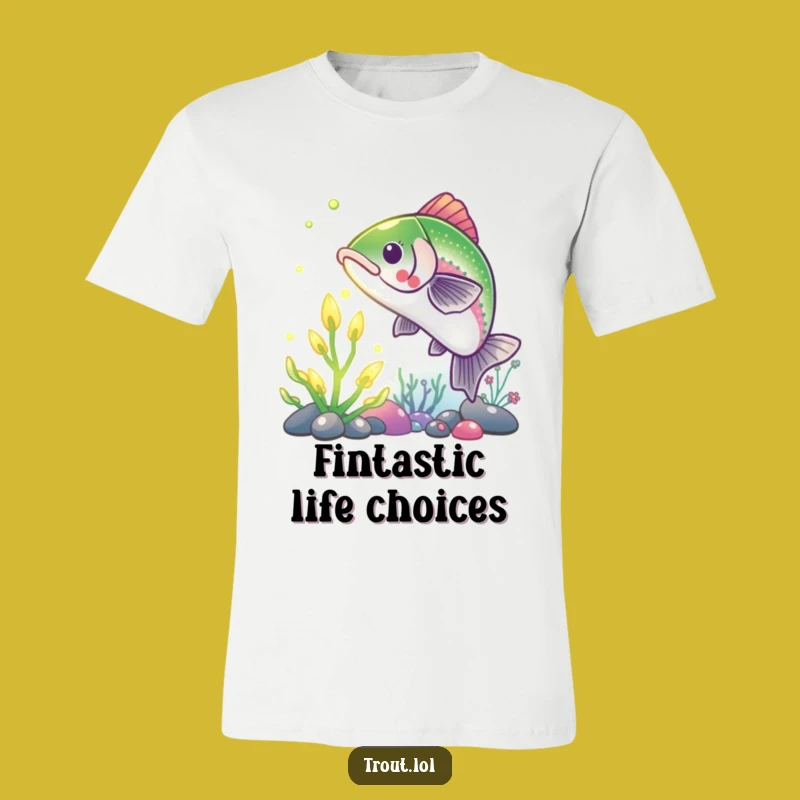 Funny Trout Reaching for Glowing Plant T-Shirt: Wearable Underwater Humor Gift