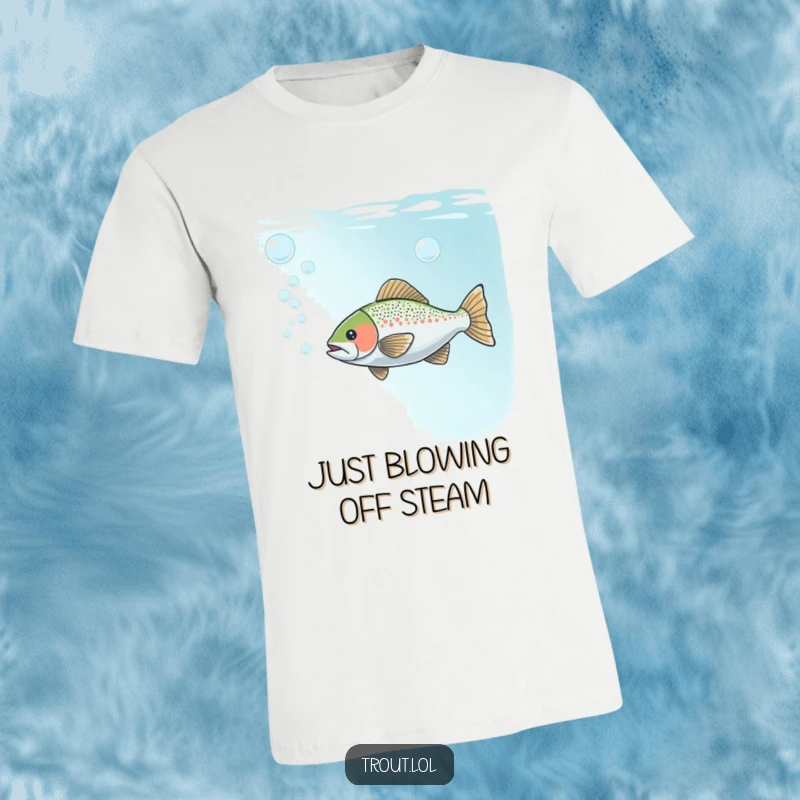 Funny t-shirt showcasing a trout playfully blowing bubbles underwater, symbolizing carefree joy and underwater mischief.
