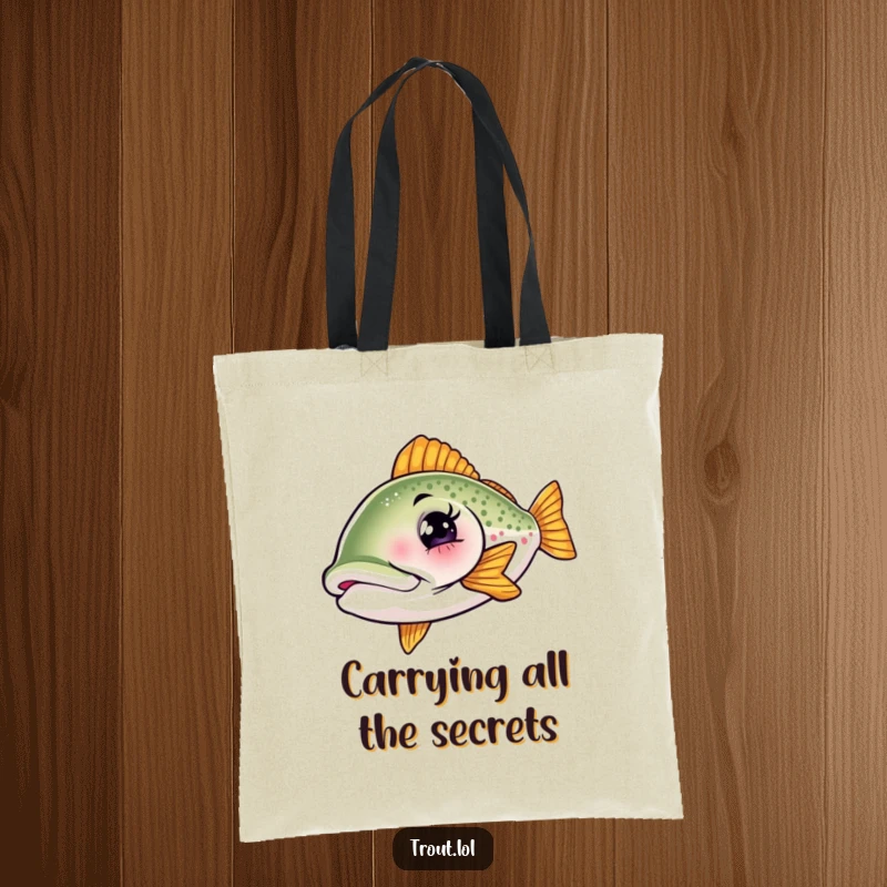 Funny tote bag with a charming, winking trout design, ideal for shoppers who appreciate quirky humor and aquatic themes for everyday use.