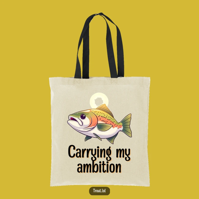 Funny Determined Trout Tote Bag: Carry Your Goals, Hopeful Fish, Great Funny Gift