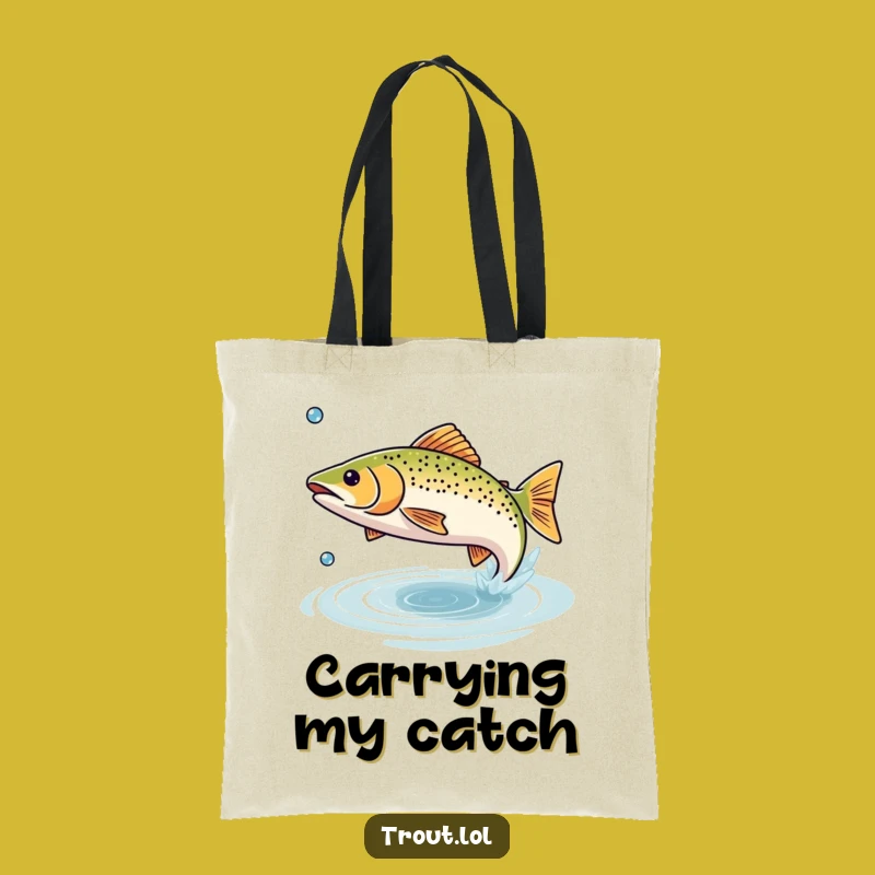 Funny Trout Fishing Tote Bag: Happy Jumping Fish, Cute Funny Gift