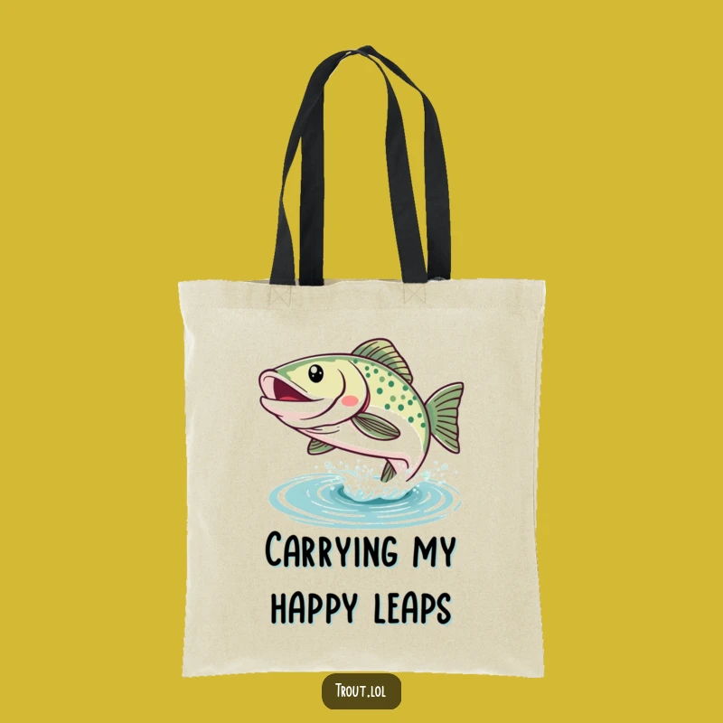 Funny Kawaii Trout Leap Tote Bag: Carry Your Essentials with Aquatic Cheer