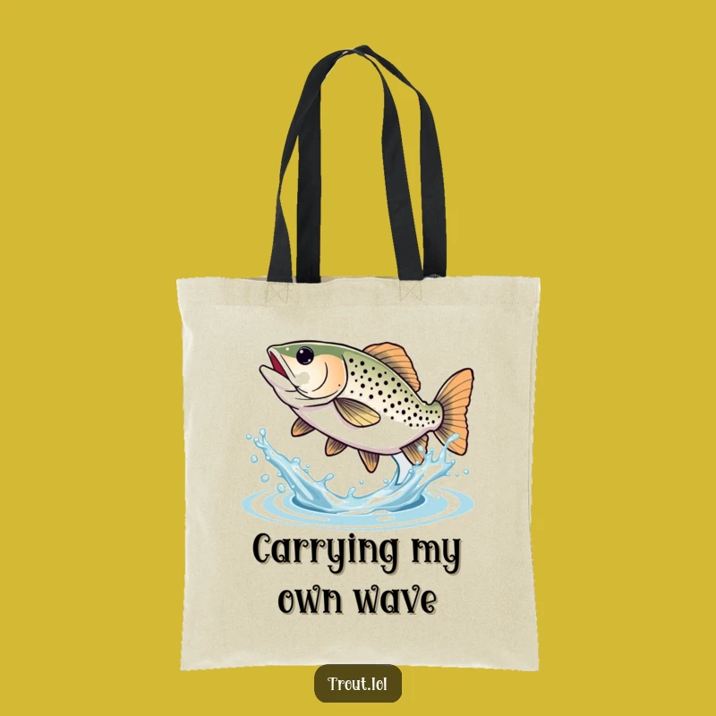 Funny Trout Splash Tote Bag: Carry Your Joyful Fish Tail Design, Ideal Funny Gift
