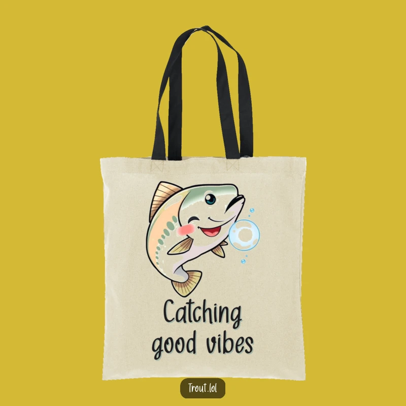 Funny Grinning Trout Tote Bag: Chasing Bubble Fun - Stylish & Practical