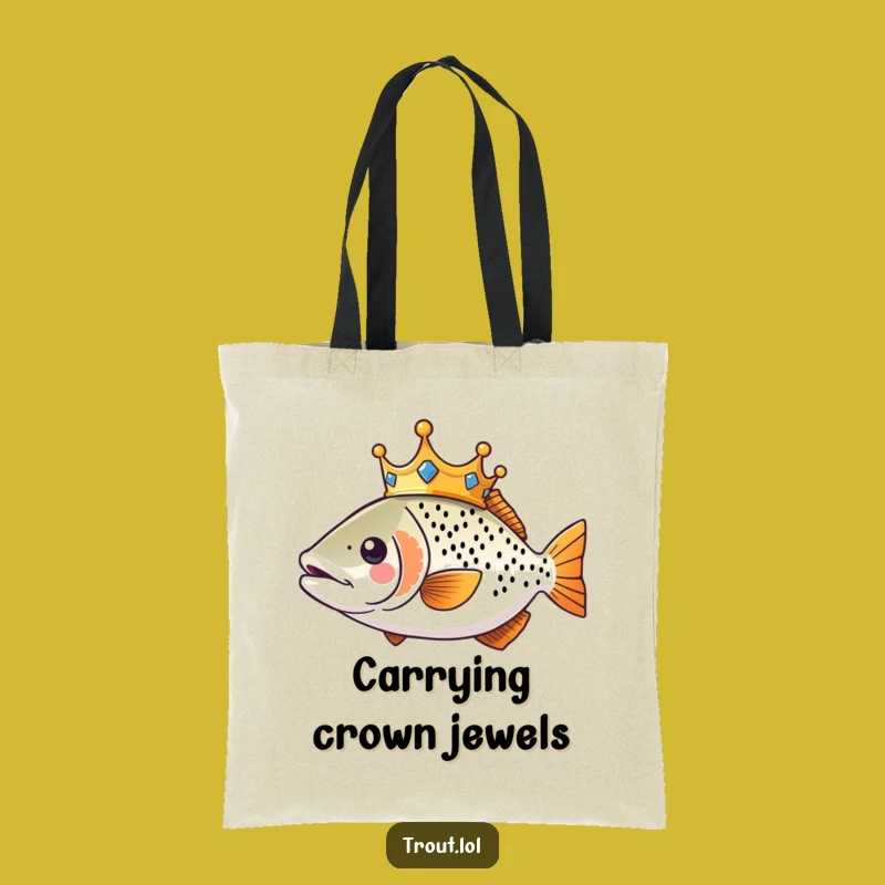Funny Kawaii Crown Trout Tote Bag: Hilarious Royal Fish Carryall Gift