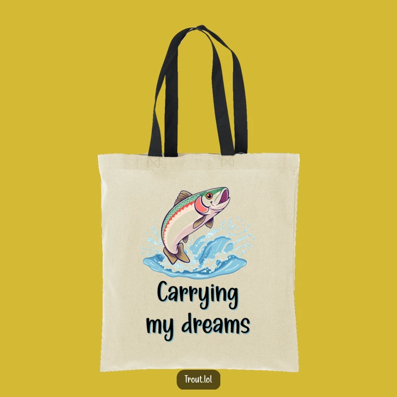 Funny Trout Leap Tote Bag: Joyful Fish Jumping into Sparkling Wave - Eco-Friendly & Fun