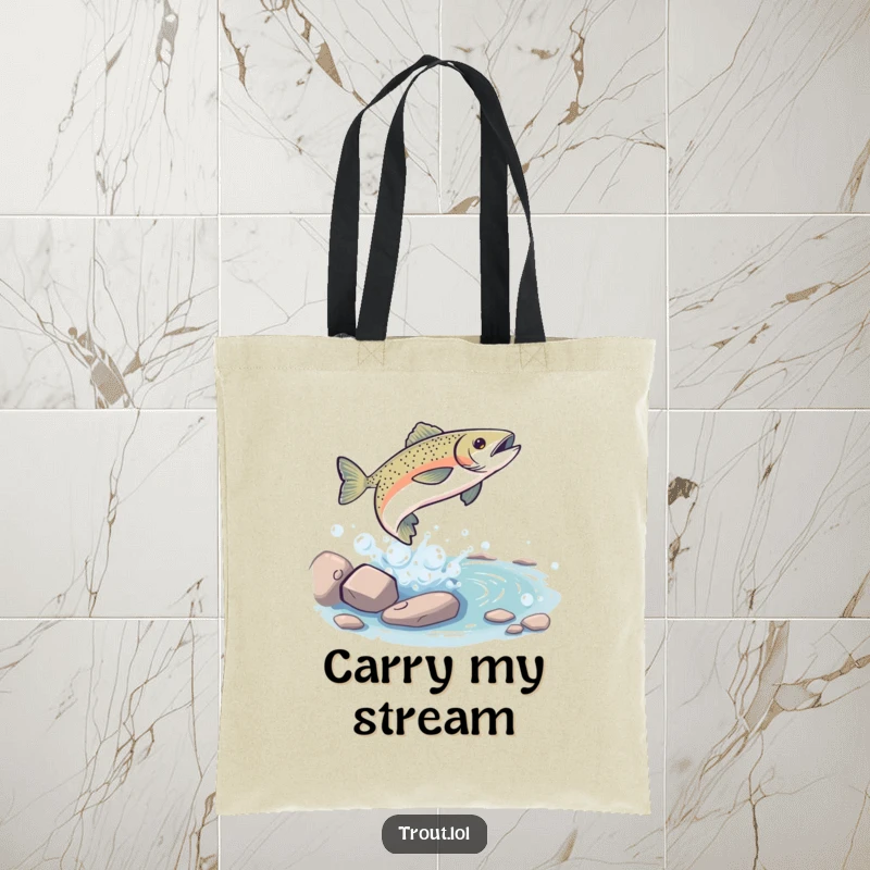 Funny Tote Bag: Depicts a playful trout leaping out of a bubbly stream, a humorous and practical accessory for carrying daily items, perfect funny gift.